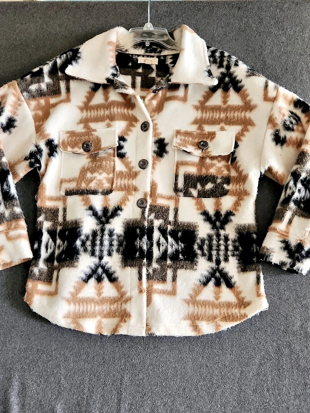Elan Fleece Teddy Jacket All Over Geometric Aztec Print Size Small Oversized